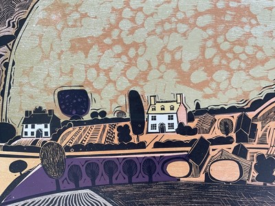 Lot 27 - Graham Clarke (b. 1941) two signed linocut prints, 'Big Field' and 'Behind Shoreham', 42cm x 60cm, unframed