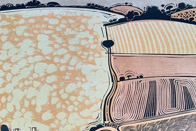 Lot 27 - Graham Clarke (b. 1941) two signed linocut prints, 'Big Field' and 'Behind Shoreham', 42cm x 60cm, unframed