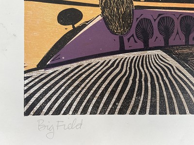 Lot 27 - Graham Clarke (b. 1941) two signed linocut prints, 'Big Field' and 'Behind Shoreham', 42cm x 60cm, unframed