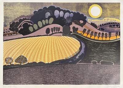 Lot 27 - Graham Clarke (b. 1941) two signed linocut prints, 'Big Field' and 'Behind Shoreham', 42cm x 60cm, unframed