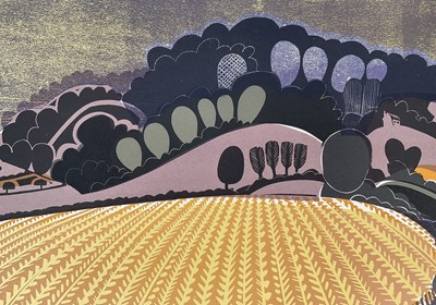 Lot 27 - Graham Clarke (b. 1941) two signed linocut prints, 'Big Field' and 'Behind Shoreham', 42cm x 60cm, unframed