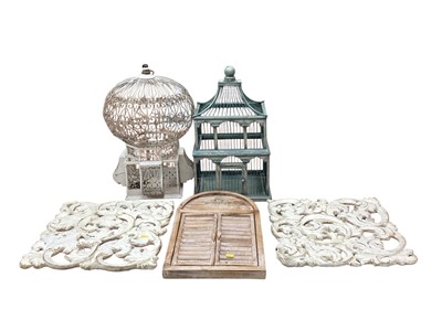 Lot 5031 - Two vintage bird cages together with a hanging mirror and others
