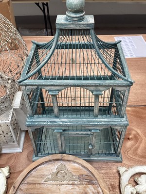 Lot 5031 - Two vintage bird cages together with a hanging mirror and others