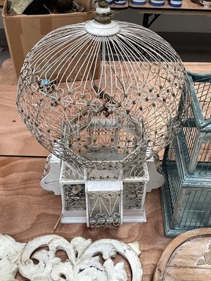 Lot 5031 - Two vintage bird cages together with a hanging mirror and others