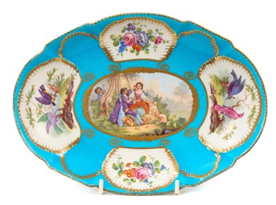 Lot 18th century Sèvres porcelain oval dish on Celeste blue ground