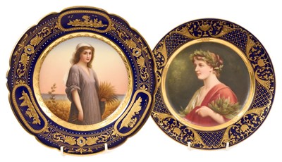 Lot Two 19th century Vienna porcelain cabinet plates depicting 'Ruth' and 'Fides'