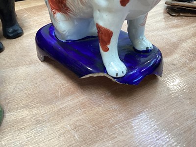 Lot 5043 - Group of ceramic figures including Chinese peasant boy, Staffordshire spaniel and spill vase, Royal Copenhagen bird etc