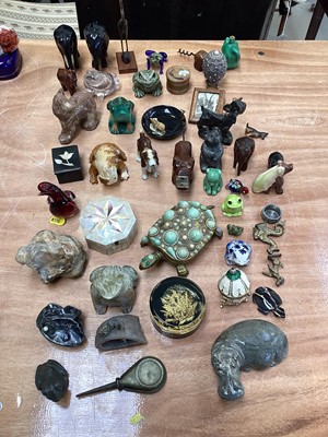 Lot 5044 - Collection of ornaments and sundries including various frogs, novelty cork screws etc