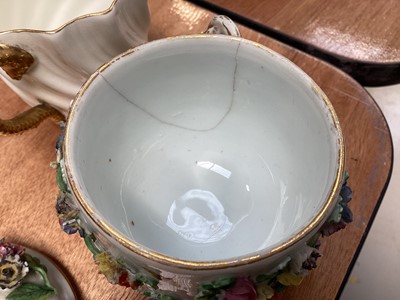 Lot 5047 - Group of four Vienna porcelain cups and saucers, together with two Dresden floral encrusted chocolate cups and covers, and a Coalport fluted cup and saucer