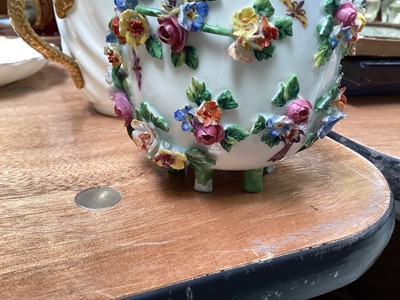 Lot 5047 - Group of four Vienna porcelain cups and saucers, together with two Dresden floral encrusted chocolate cups and covers, and a Coalport fluted cup and saucer