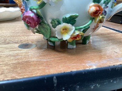 Lot 5047 - Group of four Vienna porcelain cups and saucers, together with two Dresden floral encrusted chocolate cups and covers, and a Coalport fluted cup and saucer