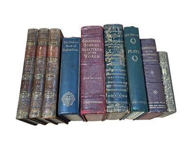 Lot 5050 - Three leather bound volumes of The Rambler, published 1823, with six other books
