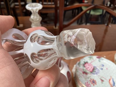 Lot 5051 - Group of glassware including pair of flash cut decanters, paperweights, opaque glass jug, etc