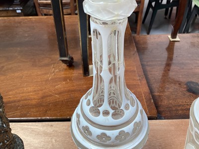 Lot 5051 - Group of glassware including pair of flash cut decanters, paperweights, opaque glass jug, etc