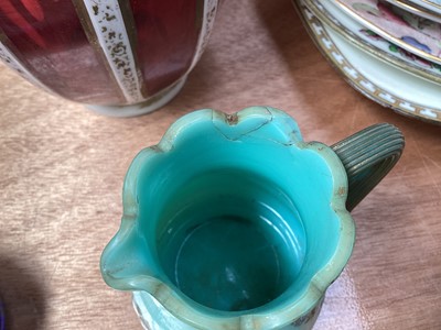 Lot 5051 - Group of glassware including pair of flash cut decanters, paperweights, opaque glass jug, etc