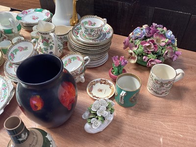 Lot 5053 - Group of ceramics including a Poole Pottery Galaxy vase, Copeland Spode 1911 Coronation bottle, various teawares including Coalport Indian Tree pattern, etc
