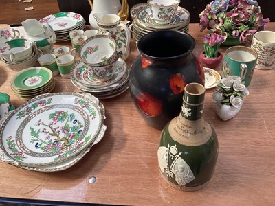Lot 5053 - Group of ceramics including a Poole Pottery Galaxy vase, Copeland Spode 1911 Coronation bottle, various teawares including Coalport Indian Tree pattern, etc