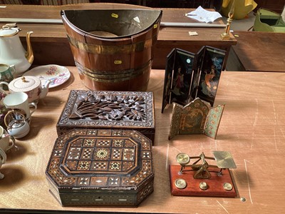 Lot 5054 - 19th century brass bound mahogany bucket and other items