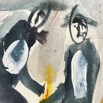 Lot 72 - Michael Gibbison (b. 1937) mixed media, The Waiters, signed, titled verso, 23cm x 22.5cm, glazed frame