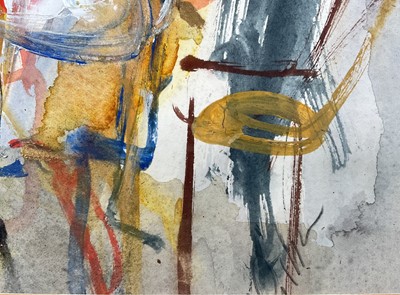 Lot 72 - Michael Gibbison (b. 1937) mixed media, The Waiters, signed, titled verso, 23cm x 22.5cm, glazed frame