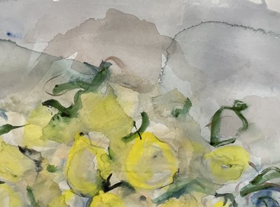 Lot 73 - Michael Gibbison (b. 1937) watercolour, Still life of Lemons in a red and blue bowl, signed, 55cm x 76cm, glazed frame