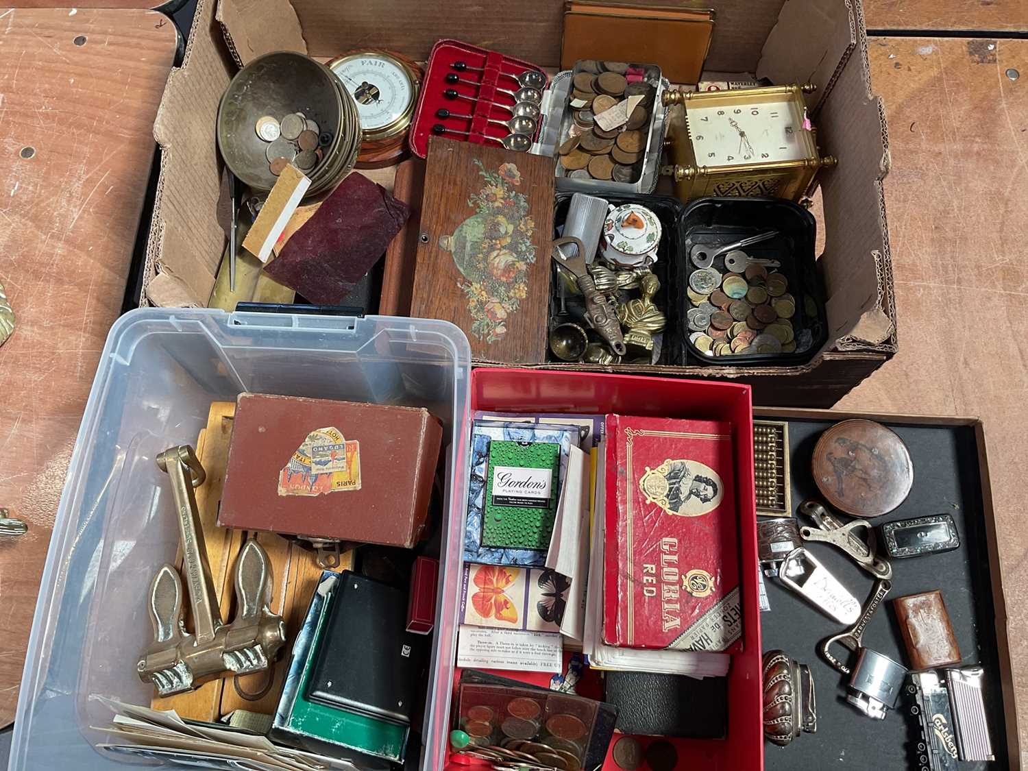 Lot 5059 - Sundry items, including a 19th century French snuff box, lighters, cigarette cards, coins, etc