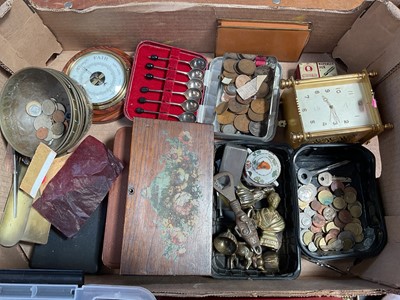 Lot 5059 - Sundry items, including a 19th century French snuff box, lighters, cigarette cards, coins, etc