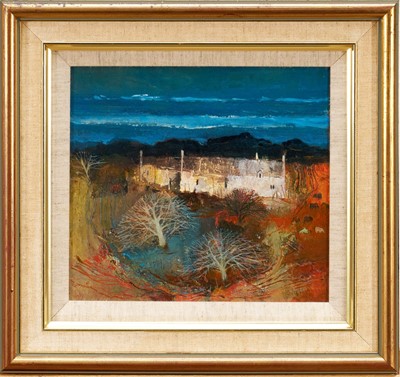 Lot *Gordon Hope Wyllie RSW (1930-2005) oil on board, Deserted Crofts Argyll, signed and dated '94 in pencil, titled to label verso, 19cm x 21cm, glazed frame