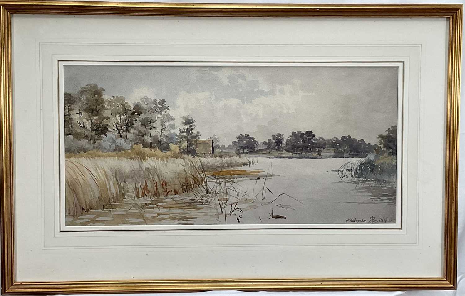 Lot 75 - Stephen Batchelder (1849-1932) watercolour, Salhouse Norfolk, signed, 27cm x 57cm, glazed frame
