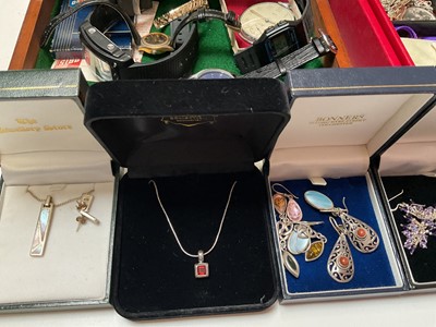 Lot 51 - Quantity of jewellery boxes with contents including various silver pendant necklaces, watches etc