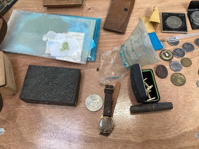 Lot 5064 - Sundry items to include a Queen Mary gift tins, vintage first aid kit with contents, printer's items and others