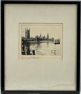 Lot 83 - Edward J. Cherry (1886-1960) etching, The Houses of Parliament, signed, 10.5cm x 13.5cm, in glazed frame