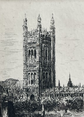 Lot 83 - Edward J. Cherry (1886-1960) etching, The Houses of Parliament, signed, 10.5cm x 13.5cm, in glazed frame