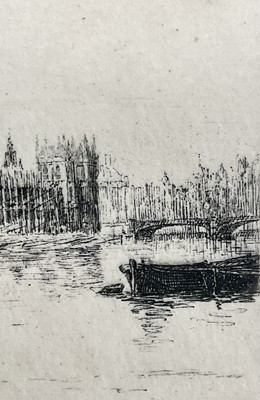 Lot 83 - Edward J. Cherry (1886-1960) etching, The Houses of Parliament, signed, 10.5cm x 13.5cm, in glazed frame