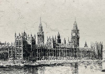 Lot 83 - Edward J. Cherry (1886-1960) etching, The Houses of Parliament, signed, 10.5cm x 13.5cm, in glazed frame