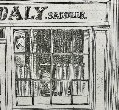Lot 81 - Irish limited edition etching, 'J. Daly Saddler' (Cork) from Memories of Ireland 1981, indistinctly signed, 137/200, 9.5cm x 9.5cm, glazed frame