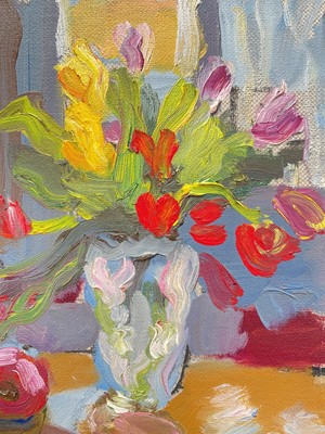 Lot 89 - Annelise Firth (b. 1961) oil on board, Daffodils, Tulips, Pomegranate, signed and dated 2025, 30cm x 40cm, framed