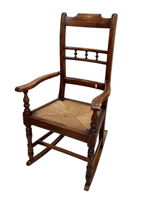 Lot 5377 - 19th century country house style rocking chair with rush seat and ladder back