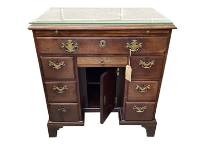 Lot 5374 - Georgian knee hole desk with swan neck handles measuring 76cm wide x 80cm tall
