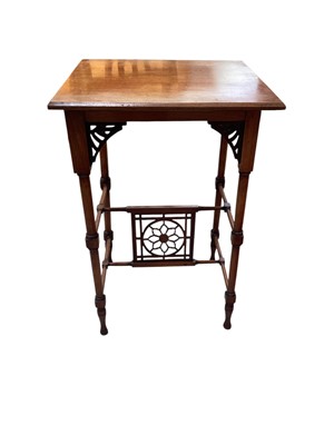 Lot 5355 - Edwardian arts and crafts walnut side table with pierced fret work and turned supports