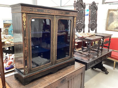 Lot 5367 - 19th century ebonized, inlaid burr walnut and ormolu mounted cabinet enclosed by two glazed doors