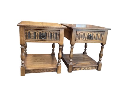Lot 5360 - Pair of oak bedside tables, 53cm tall x 46cm wide together with two coffee tables