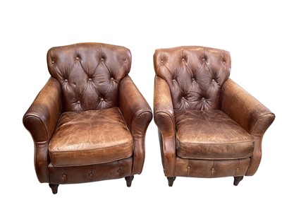 Lot 5359 - Pair of leather button back armchairs, 78cm tall