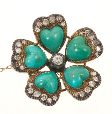 Lot Victorian diamond and turquoise flower head brooch in box