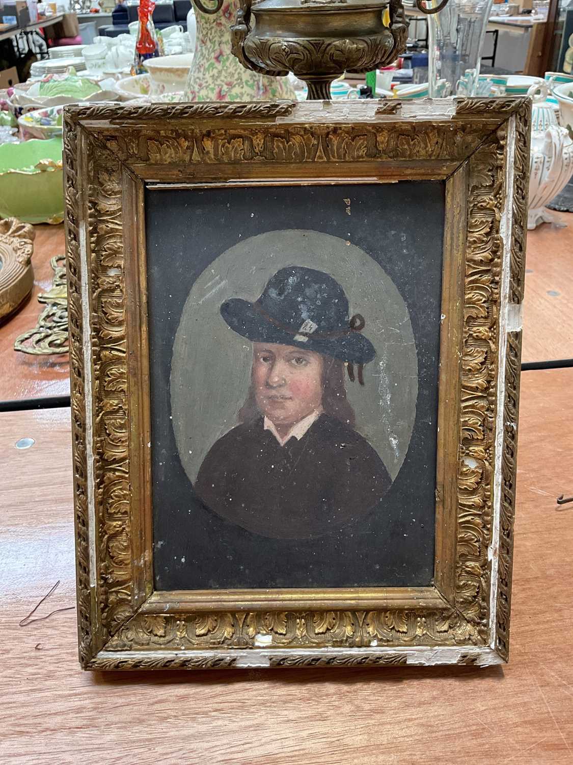 Lot 5089 - Oil on tin panel of a man