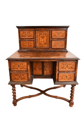 Lot Antique Dutch walnut and marquetry inlaid desk