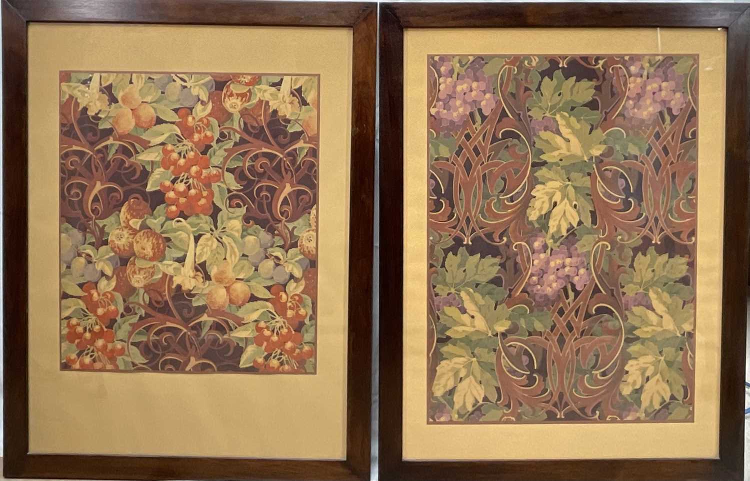 Lot 44 - Two original wallpaper designs, gouache on paper, Vines and Berries, the larger 66cm x 48cm, in glazed frames
