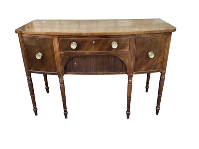 Lot 5353 - Georgian mahogany sideboard with turned legs, tambour door, 138cm wide x 63cm deep x 91cm tall
