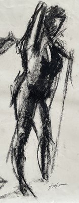 Lot 20 - British School, charcoal study, three figures, indistinctly signed, 59cm x 84cm, unframed