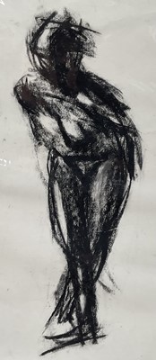 Lot 20 - British School, charcoal study, three figures, indistinctly signed, 59cm x 84cm, unframed